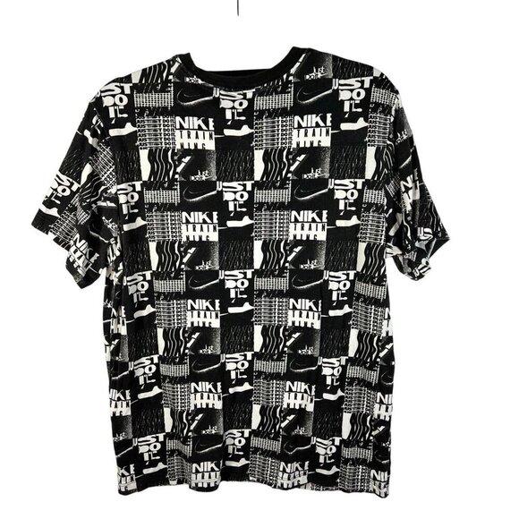 Nike Tee Men's M Just Do It All Over Print Red Swoosh Logo Dri Fit Black White - Picture 2 of 8